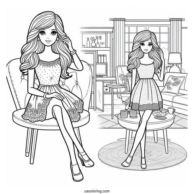Barbie Doll In Living Room To Color