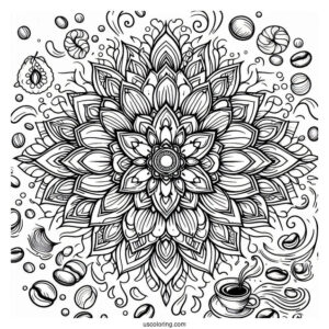Coffee Coloring Pages Of Mandala With Beans And Spills