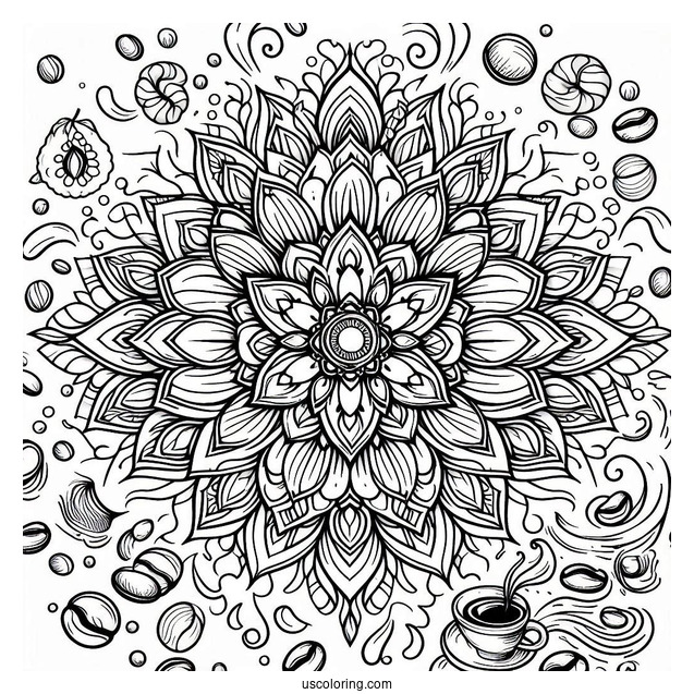 Coffee Coloring Pages Of Mandala With Beans And Spills
