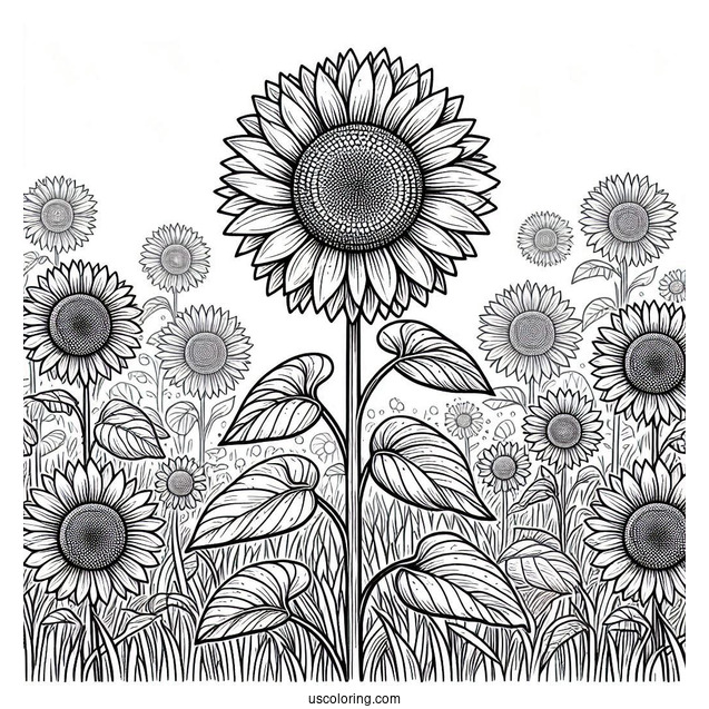 Multiple Sunflowers In Field Coloring Page