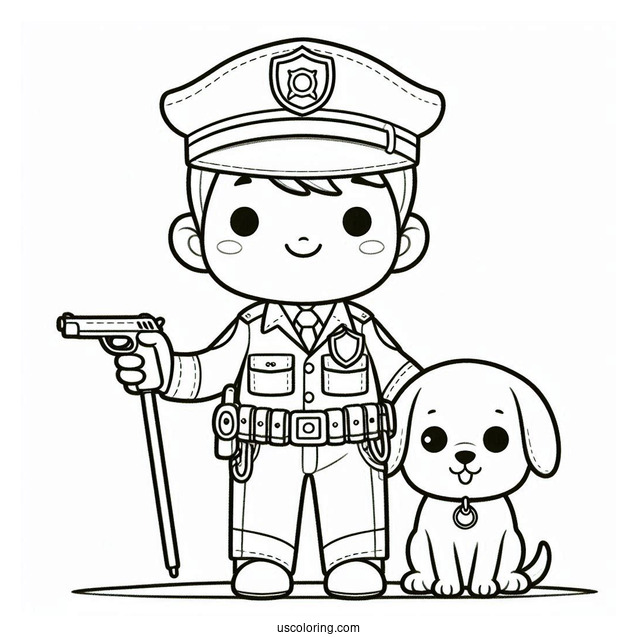 Police Man With Police Dog To Color