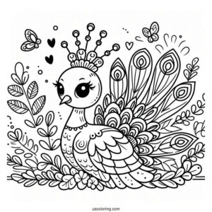 Happy Peacock Coloring For Toddlers