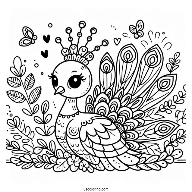 Happy Peacock Coloring For Toddlers