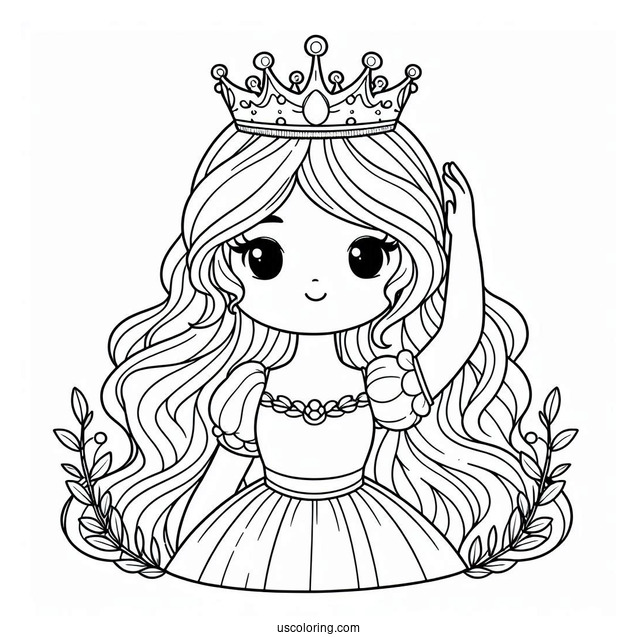 Coloring Page Of Princess Wearing Crown For Kids
