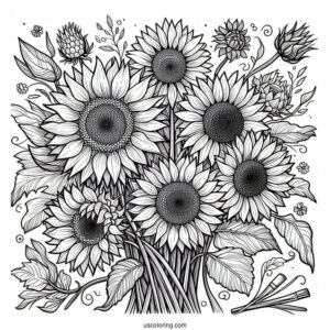 Vincent Van Gogh Sunflowers Coloring Page