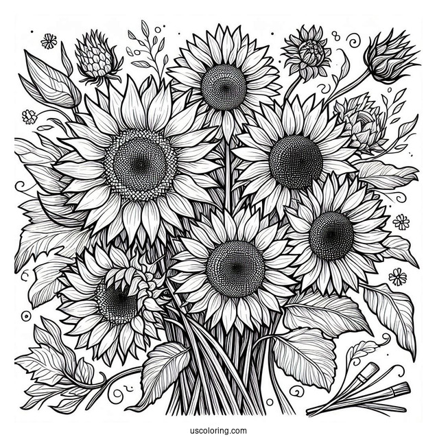 Vincent Van Gogh Sunflowers Coloring Page