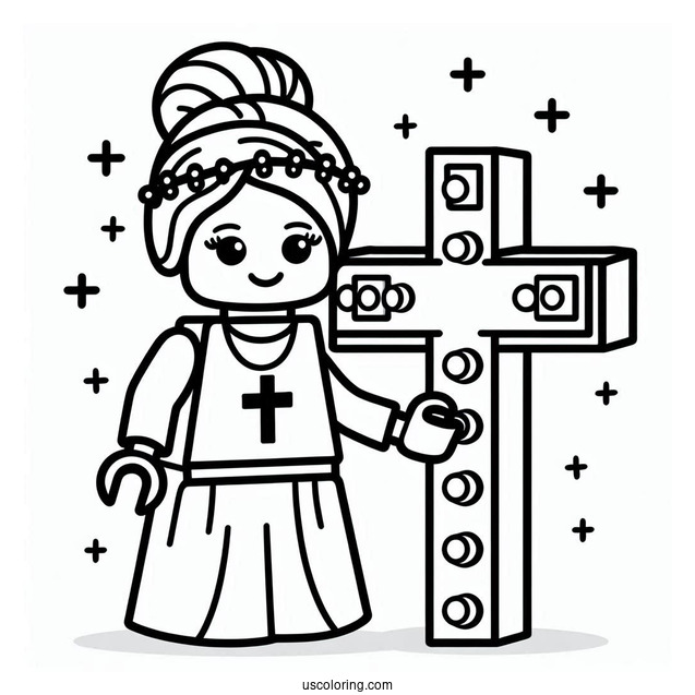 Fun Lego Cross Coloring Page For Kids