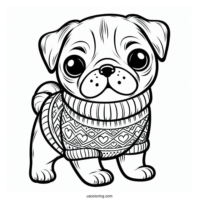 Cute Pug Wearing a Sweater To Color