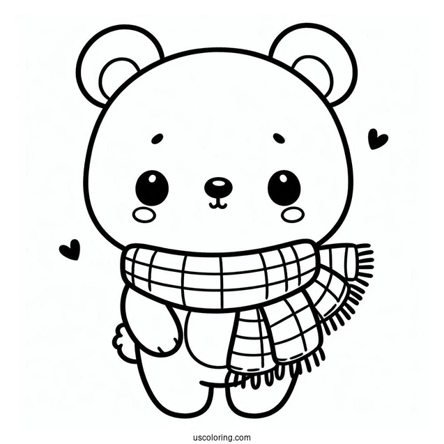 Cute Coloring Page Bear Wearing A Scarf For Preschoolers