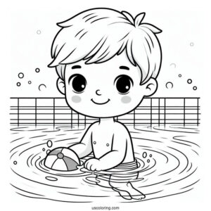 Little Boy Swimming Coloring Page In A Pool For Kids