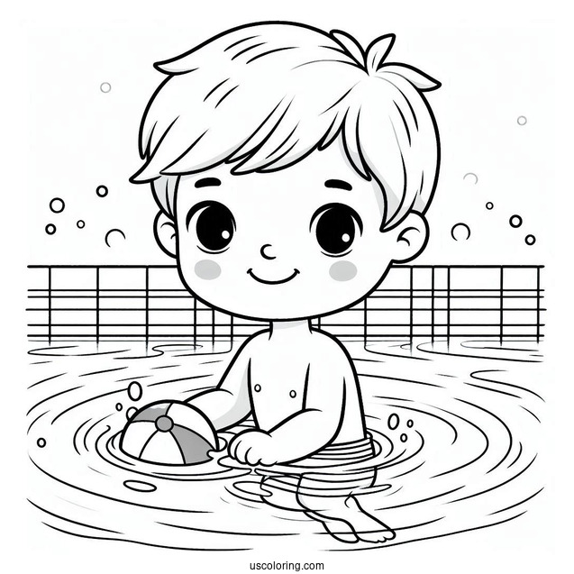 Little Boy Swimming Coloring Page In A Pool For Kids