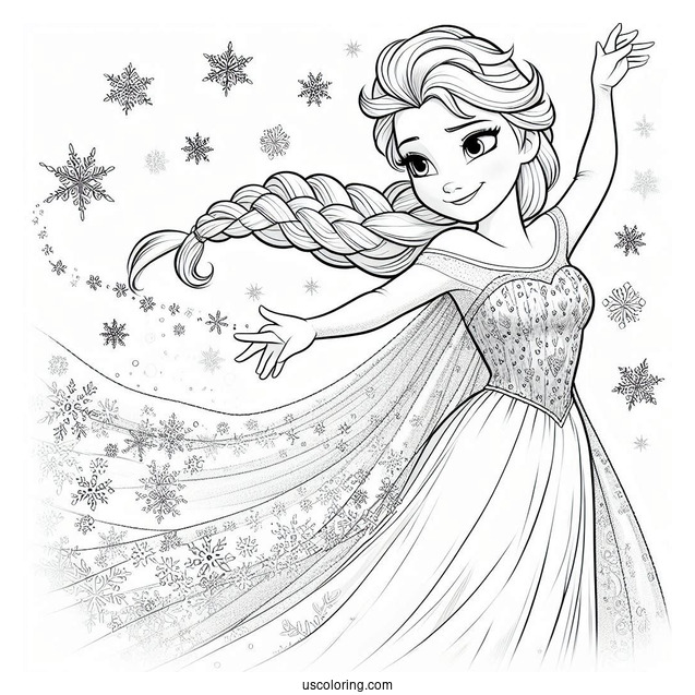 Dancing Elsa With Snow Flakes Coloring