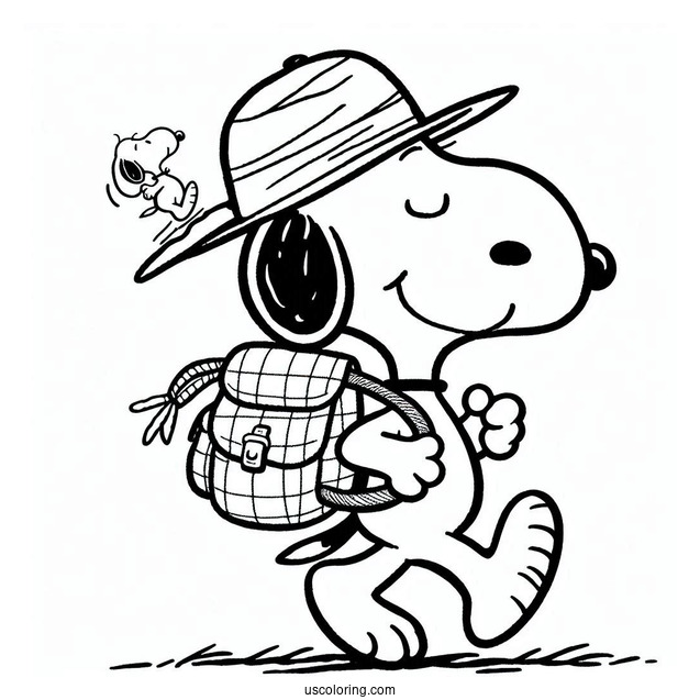 Snoopy Walking With a Knapsack To Color