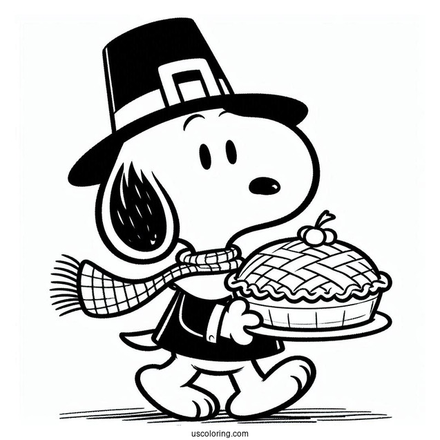 Pilgrim Coloring Page Snoopy Carrying A Pie For Kids