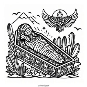Egyptian Coffin With Mummy Coloring Page Inside