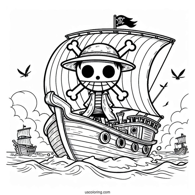 One Piece Coloring Page Of Straw Hat Pirates On Going Merry Ship