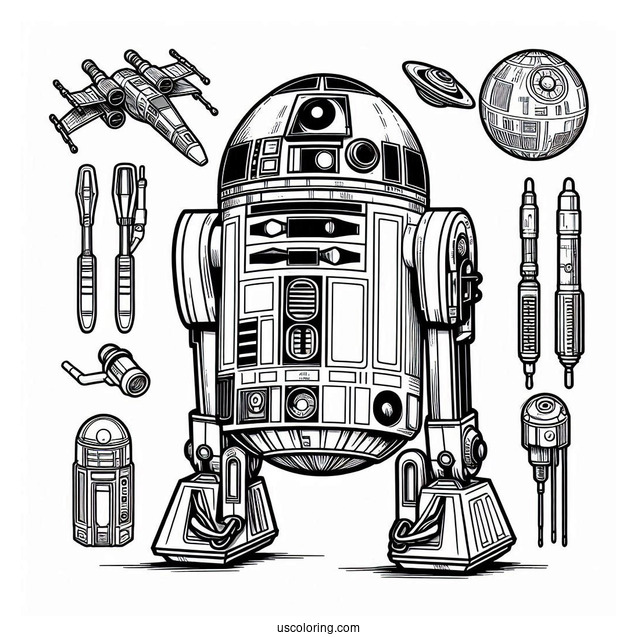 R2D2 Star Wars Robot Coloring Page