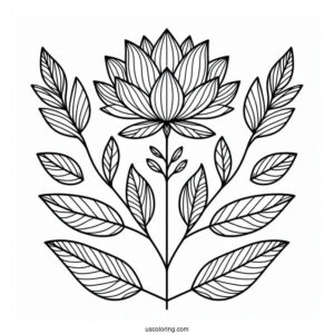 Easy Flower Mandala Coloring Page With Stem And Long Leaves