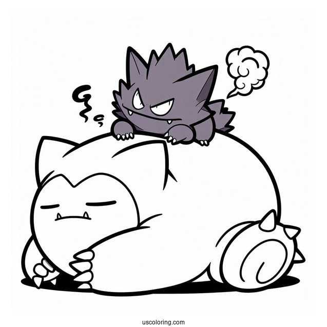 Gengar Sleeping On Top Of Snorlax Coloring Page