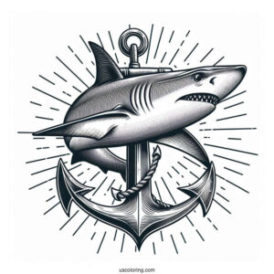 Realistic Hammerhead Shark Coloring Page With Anchor