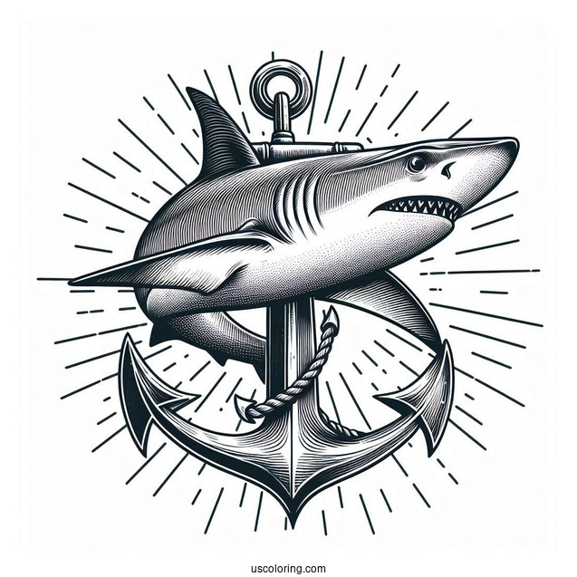 Realistic Hammerhead Shark Coloring Page With Anchor