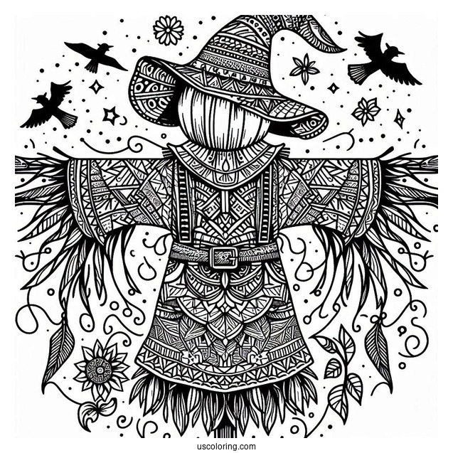 Intricate Scarecrow Coloring Page Mandala