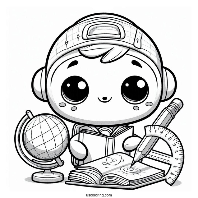 Octonauts Coloring Page Of Inkling Holding Book, Pencil, Protractor And Globe