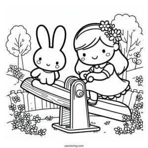 Miffy Coloring Page Of Melanie On A Seesaw For Kids