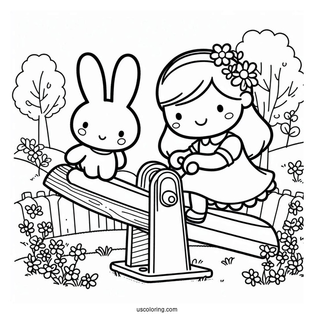 Miffy Coloring Page Of Melanie On A Seesaw For Kids