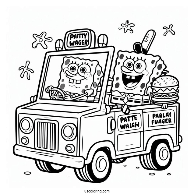 SpongeBob And Patrik Driving The Patty Wagon