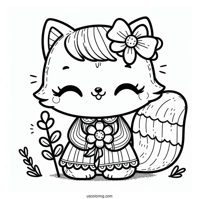 Smiling Critters Coloring Page Of Chibi CatNap Holding A Flower For Kids
