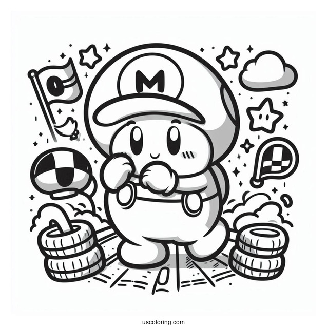 Shy Guy Coloring Page In Mario Kart Race Track