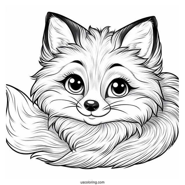 Smiling Realistic Fox Coloring Page