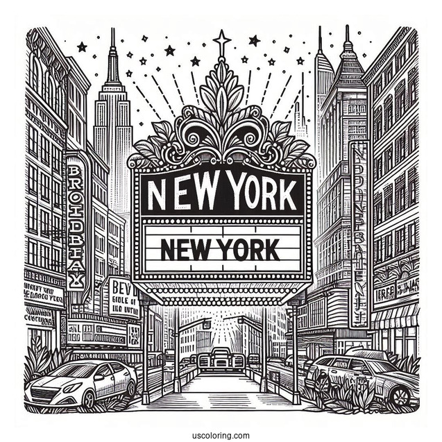 New York Coloring Page Of Broadway Marquee Sign