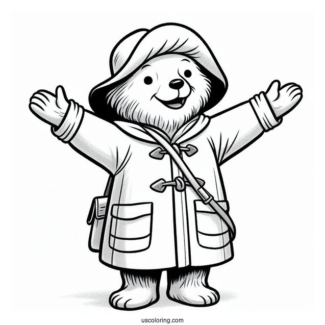 Happy Paddington Coloring Page With His Arms Open For Preschoolers