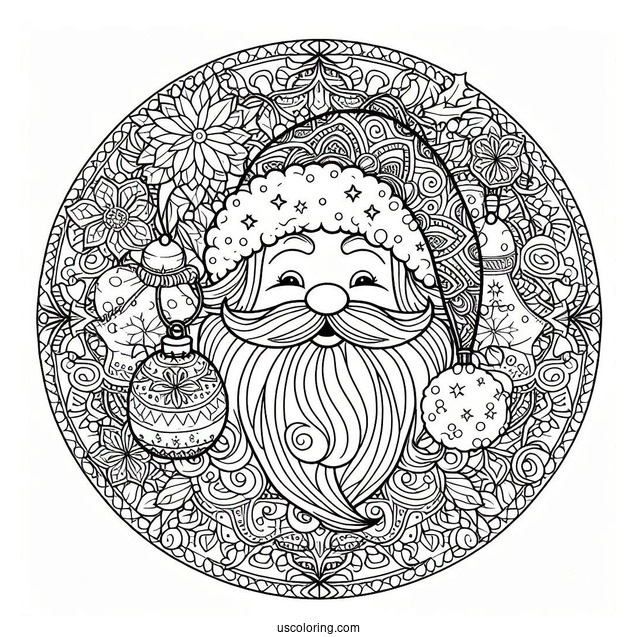 Realistic Santa Inside A Christmas Mandala Coloring Page
