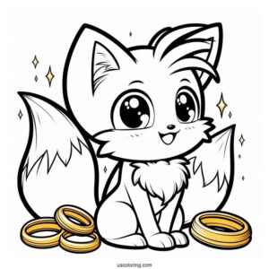 Smiling Tails Coloring Page Surrounded By Gold Rings