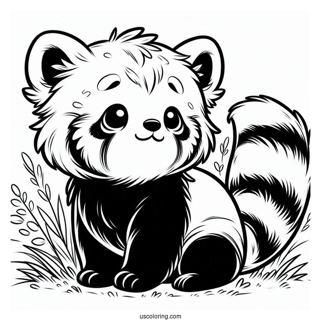 Cute Baby Red Panda In Grass