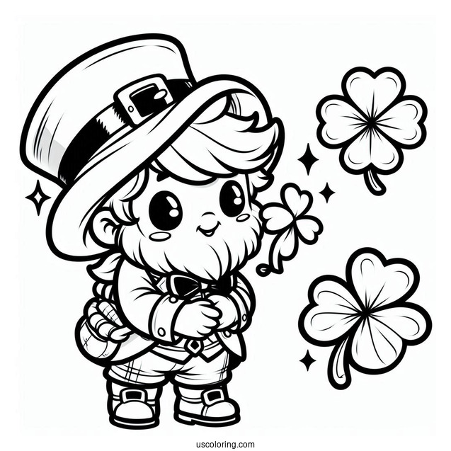 Cute Leprechaun Holding Shamrock To Color