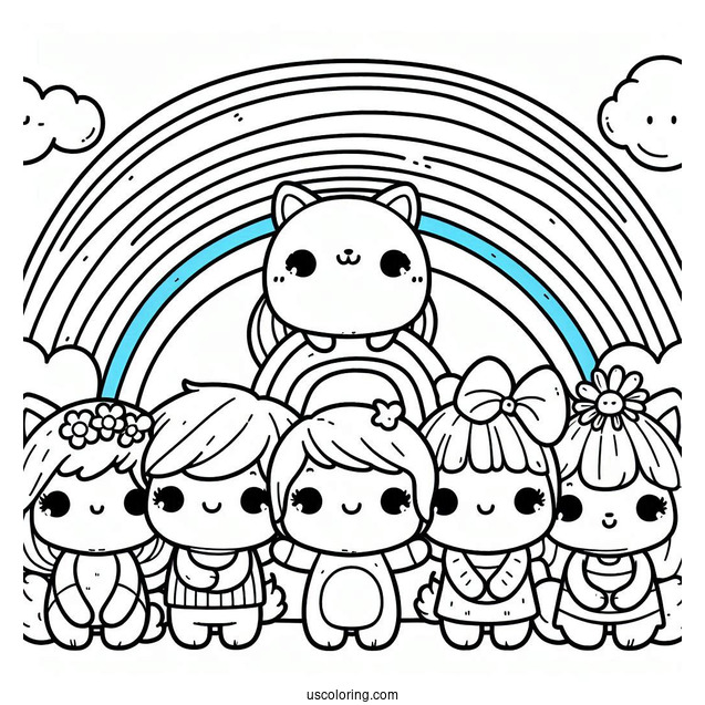 Cute Orange, Green, Blue, And Red Rainbow Friends Coloring Page