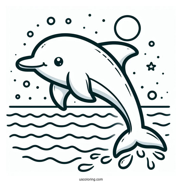Cartoon Dolphin Swimming In Ocean To Color