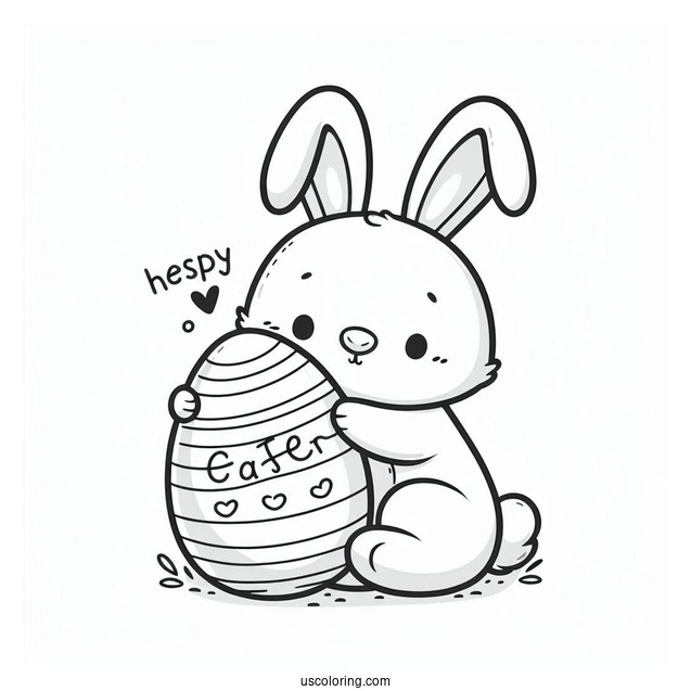 Easter Bunny Coloring Page Hugging Egg And Saying Greeting