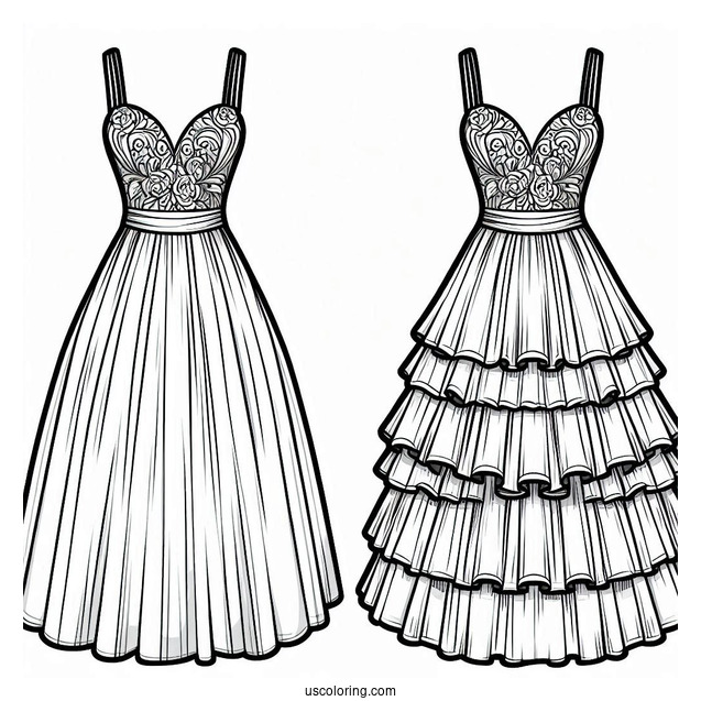 Formal Backless Dress Coloring Page With Tiered Skirt