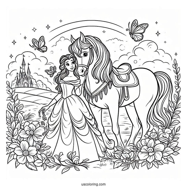 Coloring Sheet Of Belle With Her Horse Phillipe
