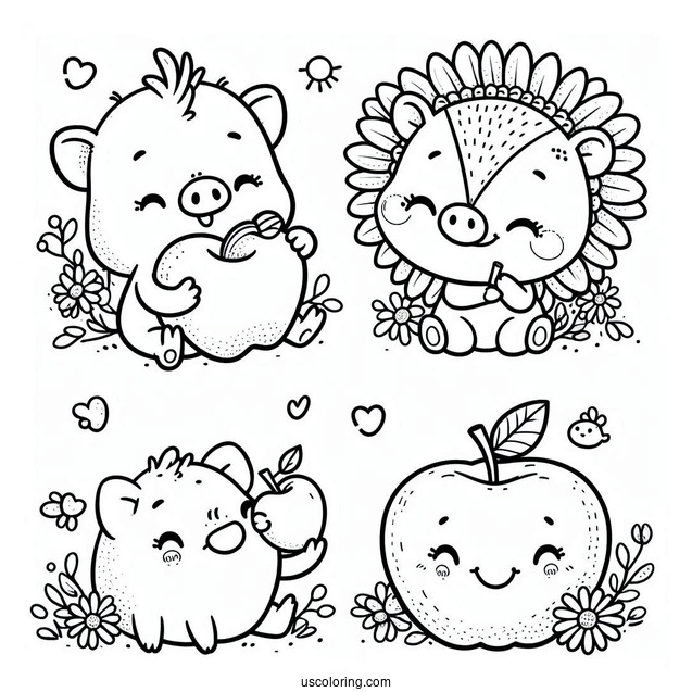 Smiling Critters Coloring Page PickyPiggy Eating An Apple