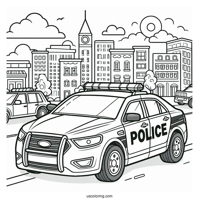 Coloring Page Of Police Car Driving In City