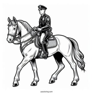 Mounted Police Officer On Horse To Color