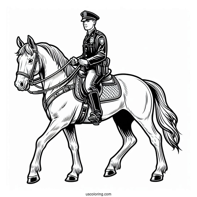 Mounted Police Officer On Horse To Color