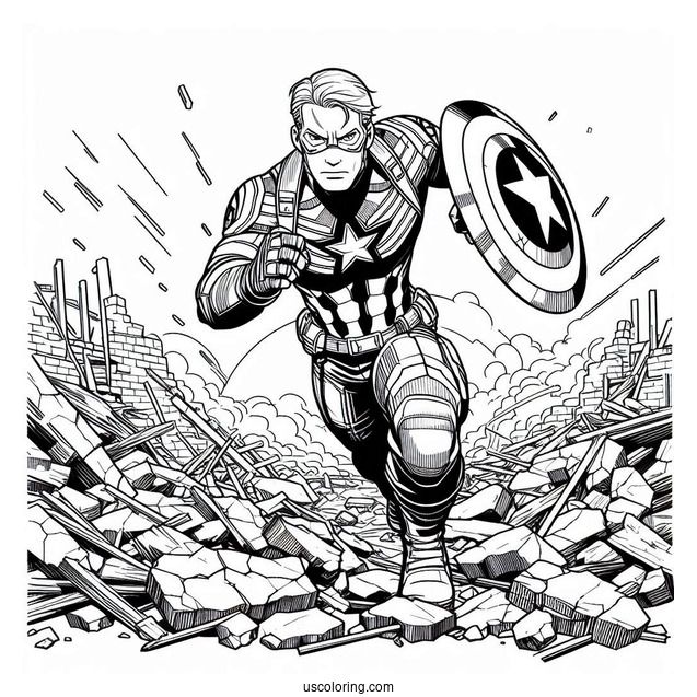 Captain America Running Through Rubble
