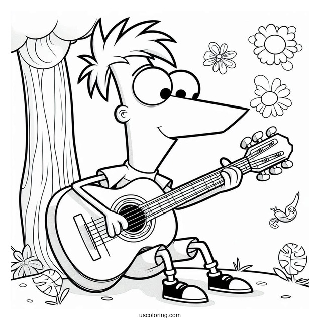 Ferb Phineas And Ferb Coloring Page Playing The Guitar